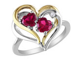 1.10 Carat (ctw) Lab-Created Ruby Heart Ring with Diamonds in Sterling Silver with Yellow Plating